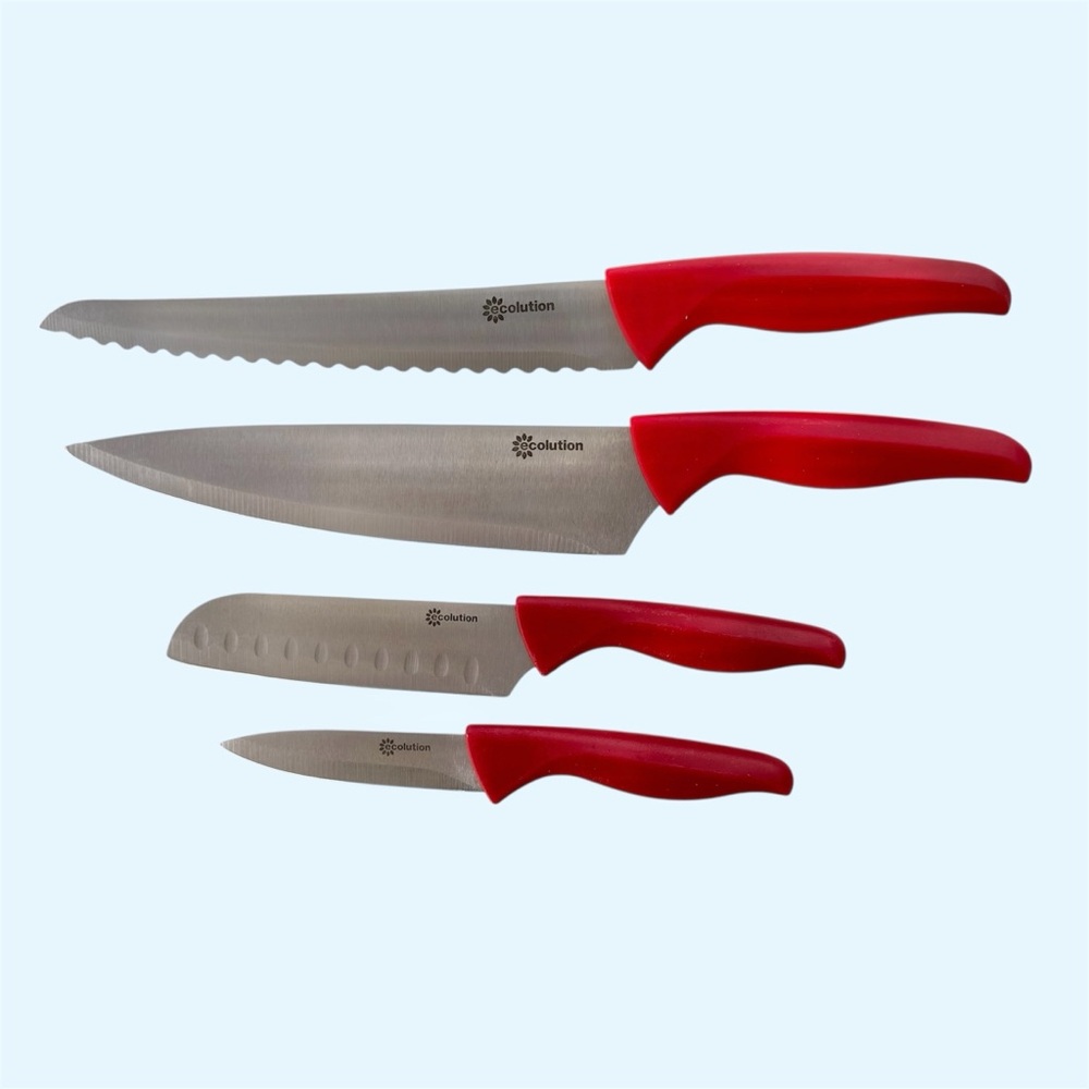 Ecolution 4-Knife Set Red Handles and Sheaths - Picture 4 of 7